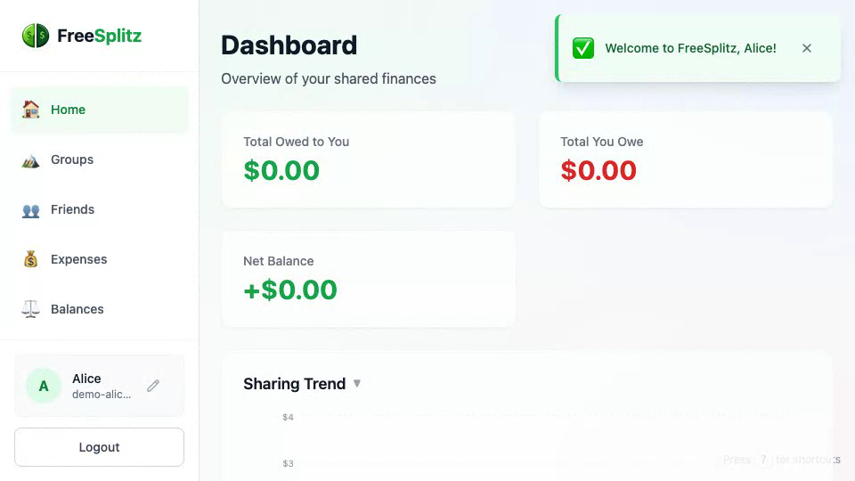 Splitting an expense in FreeSplitz